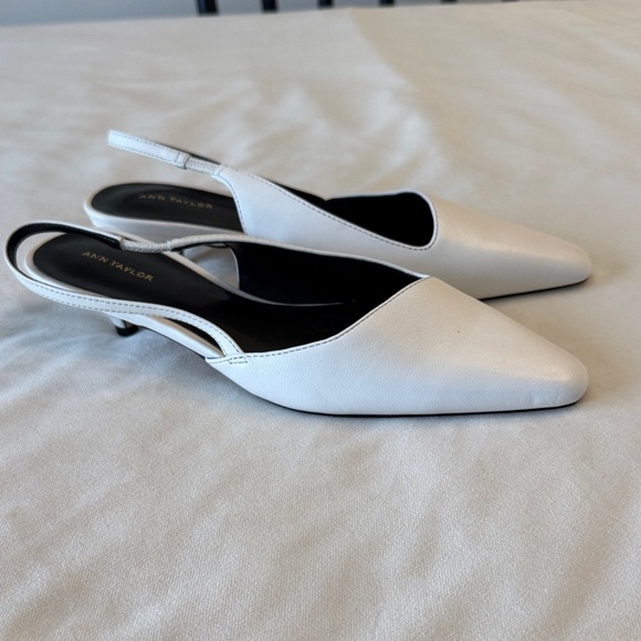Ann Taylor Shoes - Like new! Ann Taylor White Slingback Kitten Heels, sz 6